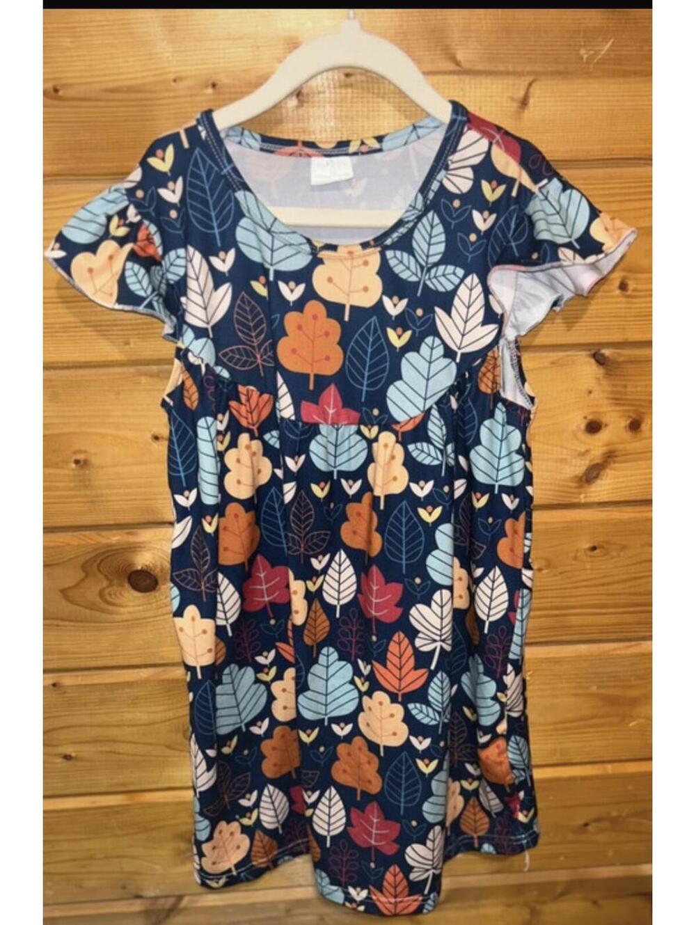 Girls Fall Leaves Print Flutter Sleeve